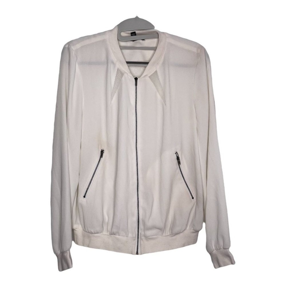 View by Walter Baker Womens White Mesh Back Full Zip Bomber Jacket XS
